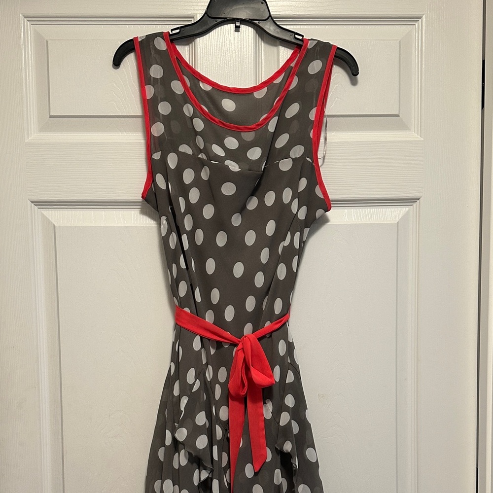 Signature by Robbie Bee Gray Polka Dot Dress with Pink Trim